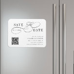Romantisk trådkalligrafi QR-kod Spara datum Magnet<br><div class="desc">Det romantiska manuset spara datum meddelande är perfekt för ett enkelt bröllop. Den minimalistiska svarta och vita designen har elegant och romantisk,  snabb kalligrafiskrift med en QR-kod. Om du vill ha en mer avancerad anpassning av den här designen klickar du på BLUE DESIGN VERKTYG ovan!</div>