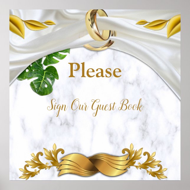 Romantisk Tropical Bröllop Guest Bok-tecken Poster (Framsidan)