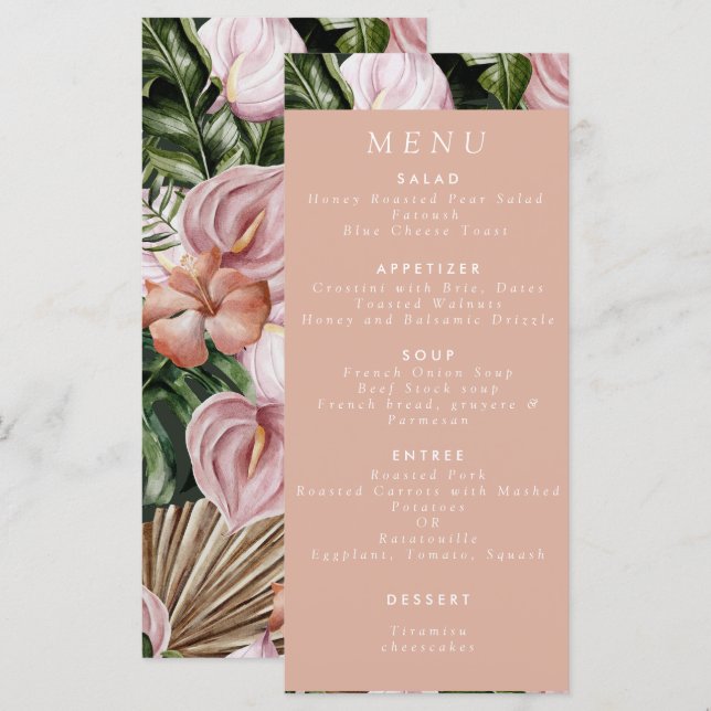 Romantisk tropisk Blommigt med mjuk Grönt för Rosa Meny (Fram/baksida)