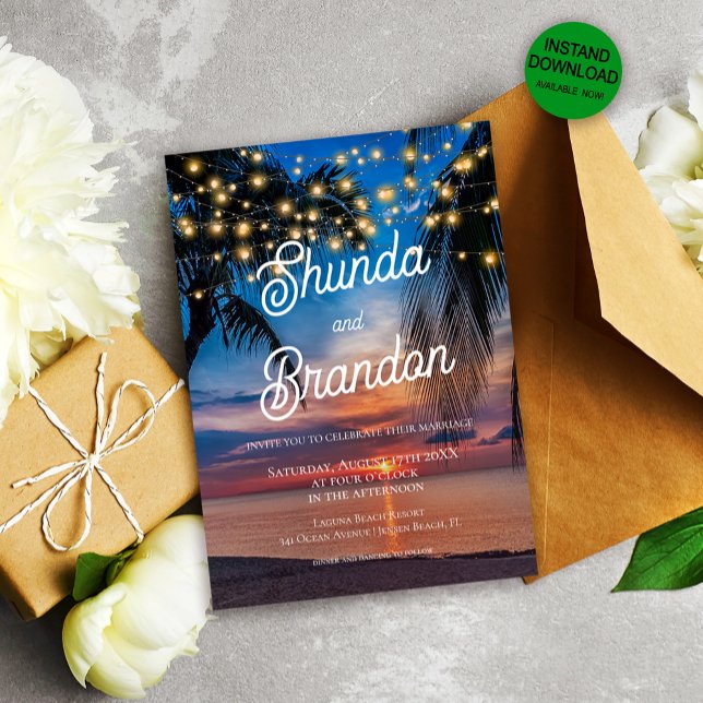 Romantisk tropisk sommarklossbröllop inbjudningar (Skapare uppladdad)