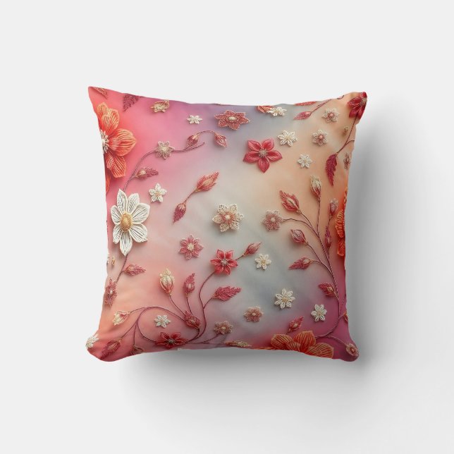 Romantisk tryckt broderad blomaccentkudde kudde (Framsida)