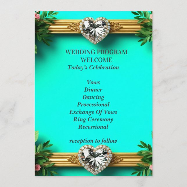 Romantisk Turkos Rosa Ros Bröllopsceremoni 💍 Program (Framsida)