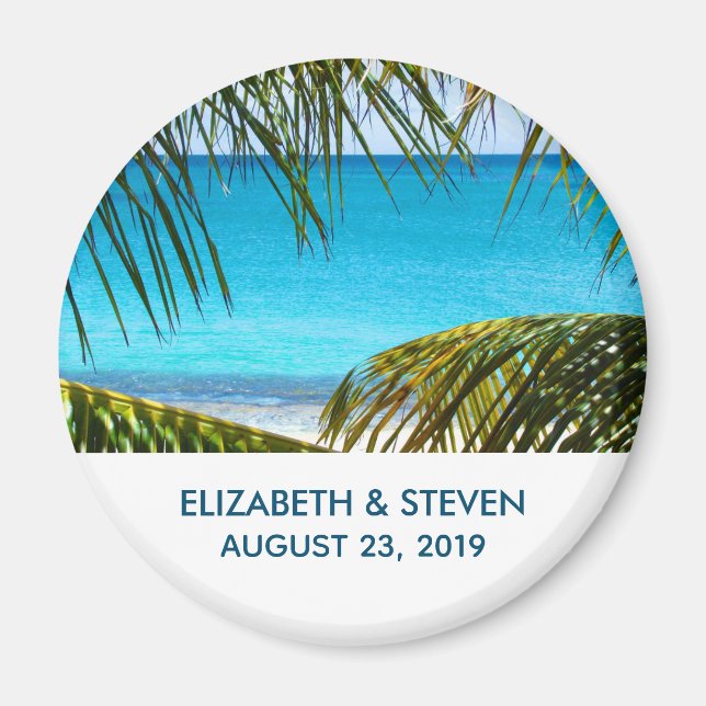 Romantisk turkos Tropical Beach Wedding Magnet (Framsidan)