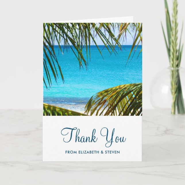 Romantisk turkos Tropical Beach Wedding Tack Kort (Framsida)