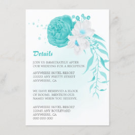 Romantisk turkos vit blommigt bröllop tilläggskort