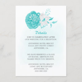 Romantisk turkos vit blommigt bröllop tilläggskort