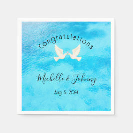 Romantisk - två duvor med rosa hjärta på blått pappersservett