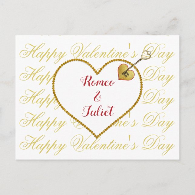 Romantisk typografi Red Guld Heart Valentines day Helg Vykort (Framsida)