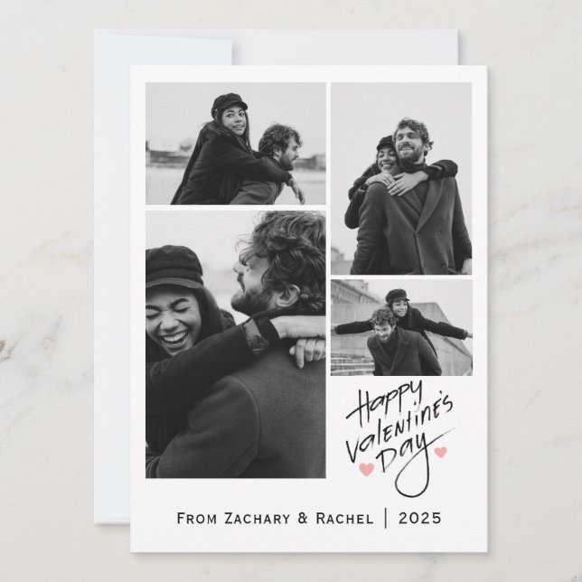 Romantisk typografi, Valentines day 4-foto Julkort (Framsida)