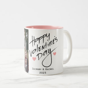 Romantisk typografi Valentines day par 3 foto Två-Tonad Mugg