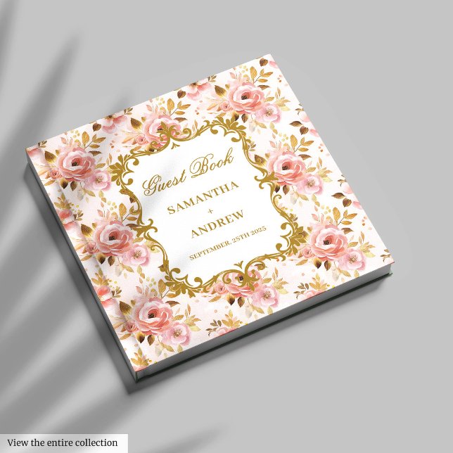 Romantisk underskrift av Guest Bok i Bröllop i  Gu (Romantic Blush Gold Wedding Guest Book Signing)