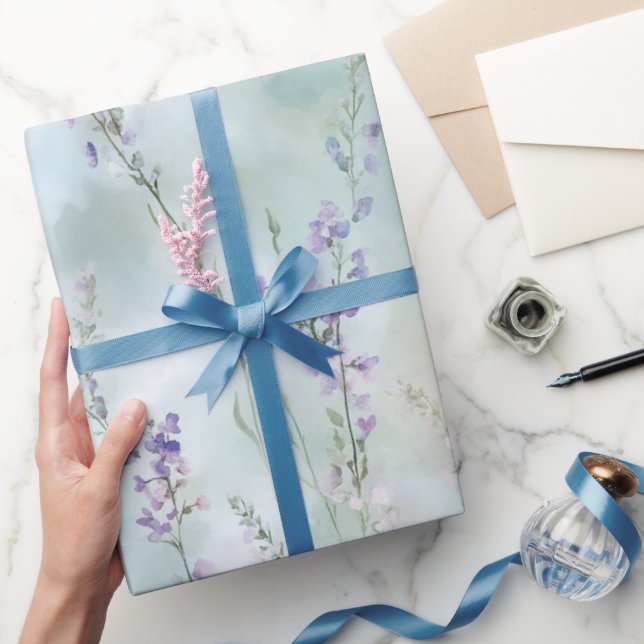 Romantisk vacker lila blomsterbröllop presentpapper (Gifting)