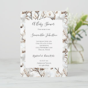 Romantisk vacker vit blommande träd baby shower inbjudningar