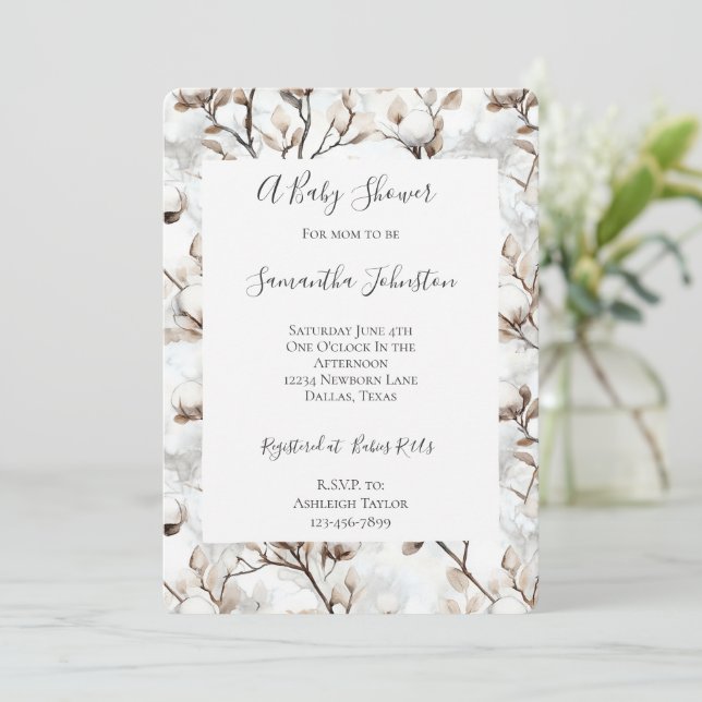 Romantisk vacker vit blommande träd baby shower inbjudningar (Stående Fram)