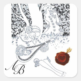 ROMANTISK VALENTINE ÄLSKARE RED VAX SEAL MONOGRAM FYRKANTIGT KLISTERMÄRKE