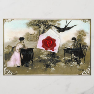 ROMANTISK VALENTINE BREV, RED VAX SEAL MONOGRAM BREVPAPPER