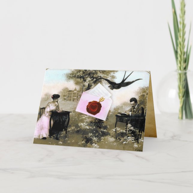 ROMANTISK VALENTINE BREV, RED VAX SEAL MONOGRAM HELGKORT (Framsida)