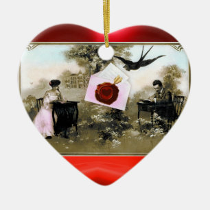 ROMANTISK VALENTINE BREV, RED VAX SEAL MONOGRAM JULGRANSPRYDNAD KERAMIK