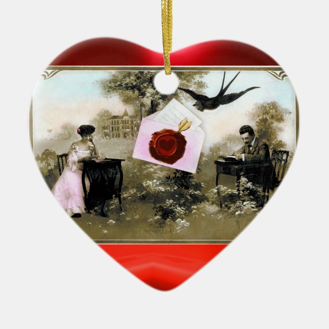 ROMANTISK VALENTINE BREV, RED VAX SEAL MONOGRAM JULGRANSPRYDNAD KERAMIK (Framsidan)