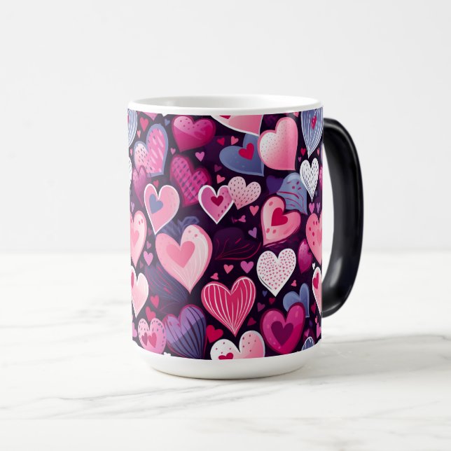 Romantisk Valentine Hearts sömlös design Magisk Mugg (Framsida höger)