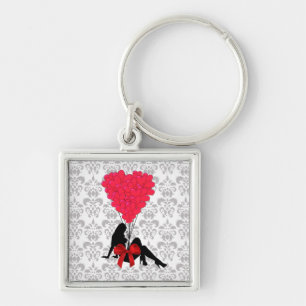 Romantisk Valentines design Fyrkantig Silverfärgad Nyckelring