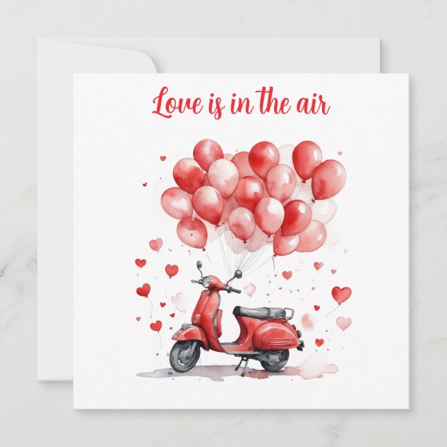 Romantisk Valentinsdag Röd Scooter Italien   Julkort (Framsida)