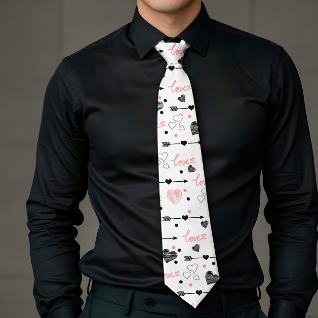 Romantisk valentinskravatt med handritad hjärtdesi slips (Romantic Valentine Tie Hand Drawn Heart Design)