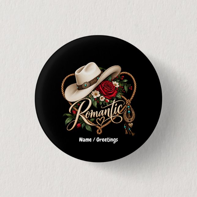 Romantisk västerländsk cowboyhatt & röd ros lassot knapp (Framsida)