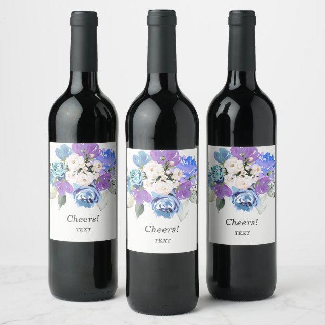 Romantisk, vattenfärg, blomma, rustik blommigt Vin Vinflaska Etikett (Flaskor)