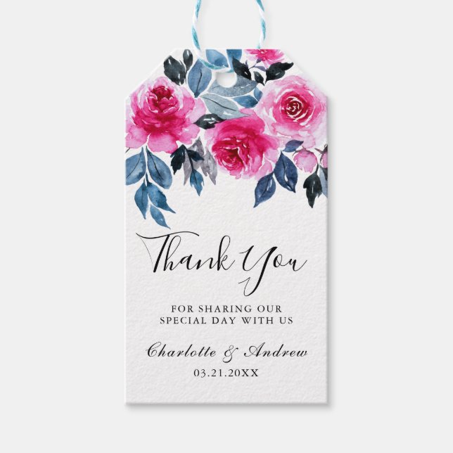 Romantisk vattenfärg Blommigt Bröllop Tack Presentetikett (Framsidan)