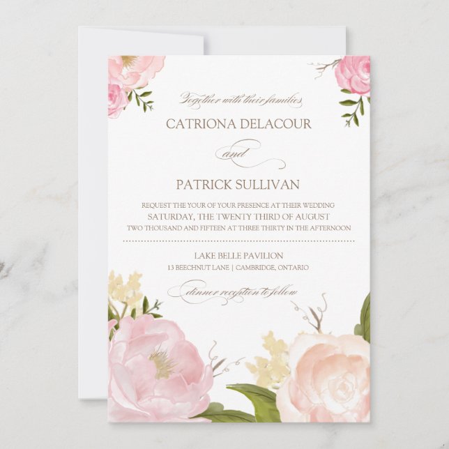 Romantisk vattenfärg blommor bröllopsinbjudan inbjudningar (Framsida)