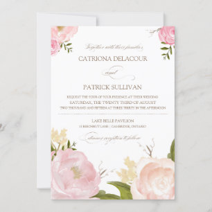 Romantisk vattenfärg blommor bröllopsinbjudan inbjudningar