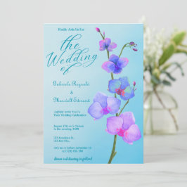 Romantisk vattenfärg Blue Orchids Blommigt Bröllop Inbjudningar