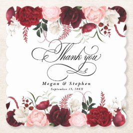 Romantisk vattenfärg Burgundy Blommigt Bröllop Underlägg Papper