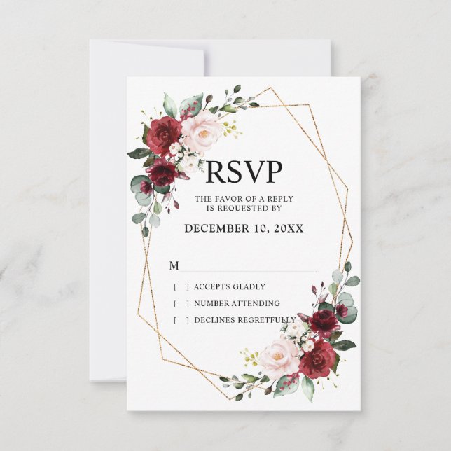 Romantisk vattenfärg Burgundy-Blommigt Geometrisk OSA Kort (Framsida)