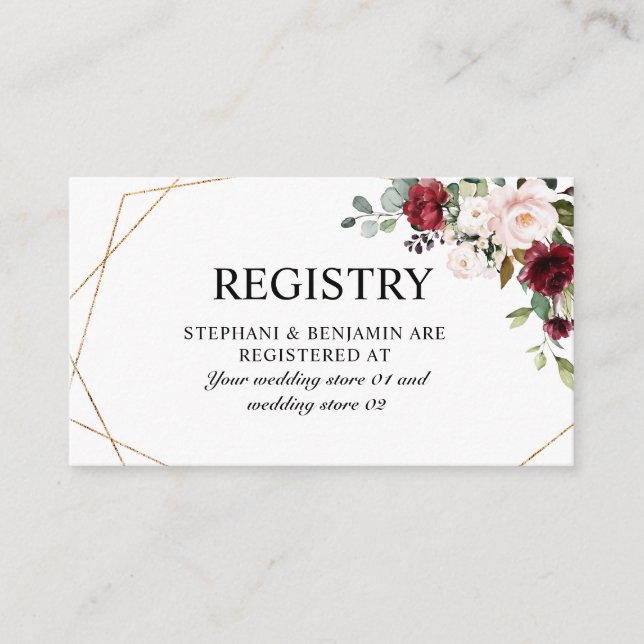 Romantisk vattenfärg Burgundy-Blommigt Geometrisk Tilläggskort (Framsida)