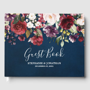Romantisk vattenfärg Burgundy Red Navy Blommigt Gästböcker