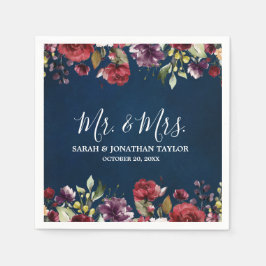 Romantisk vattenfärg Burgundy Red Navy Blommigt Pappersservett