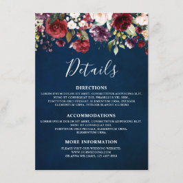 Romantisk vattenfärg Burgundy Red Navy Blommigt Tilläggskort