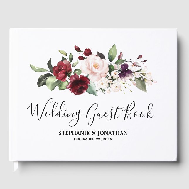 Romantisk vattenfärg Burgundy Red  Ro Blommigt Gästböcker (Framsida)