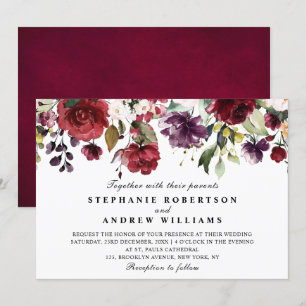 Romantisk vattenfärg Burgundy Red  Ro Blommigt Inbjudningar