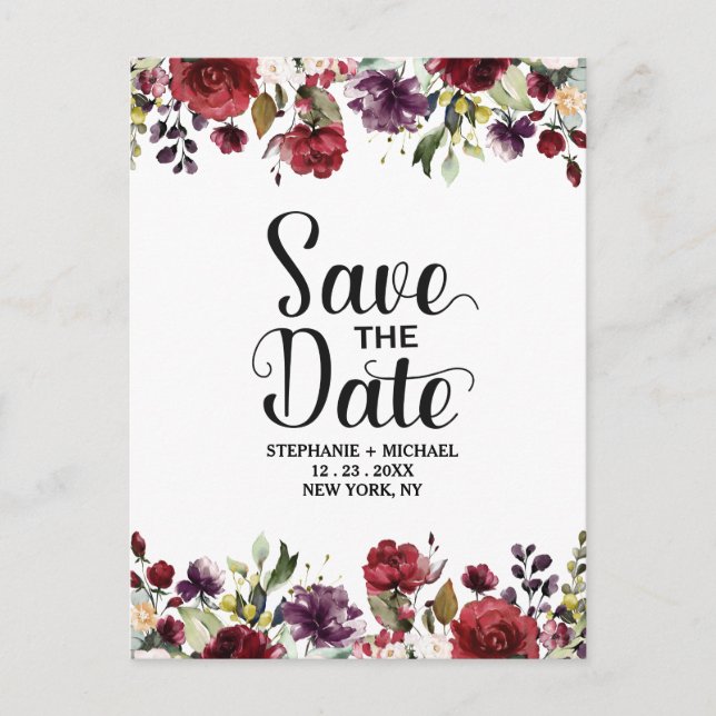 Romantisk vattenfärg Burgundy Red  Ro Blommigt Meddelande Vykort (Framsida)