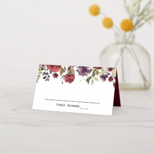 Romantisk vattenfärg Burgundy Red  Ro Blommigt Placeringskort