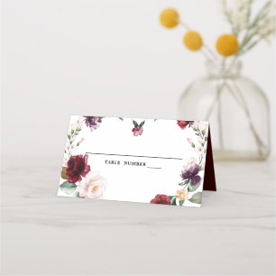 Romantisk vattenfärg Burgundy Red  Ro Blommigt Placeringskort