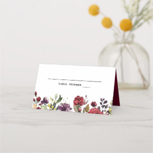 Romantisk vattenfärg Burgundy Red  Ro Blommigt Placeringskort
