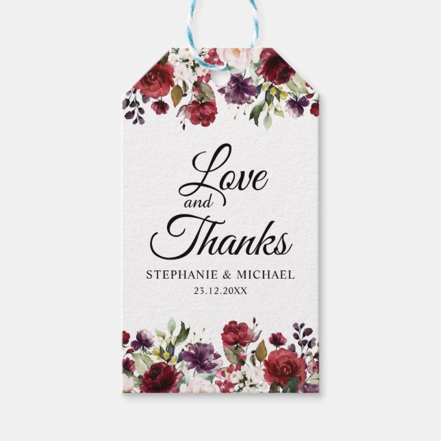 Romantisk vattenfärg Burgundy Red  Ro Blommigt Presentetikett (Framsidan)