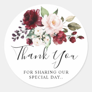 Romantisk vattenfärg Burgundy Red Ro Blommigt Runt Klistermärke