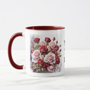 Romantisk vattenfärg Cute Röd ros Blommigt Mugg
