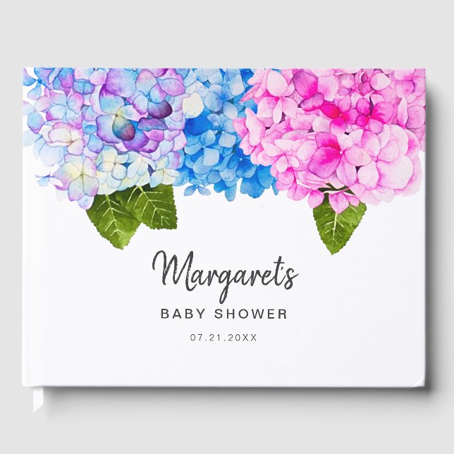 Romantisk vattenfärg Hydrangea Flower | Babyskor Gästböcker (Framsida)