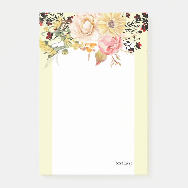 Romantisk, vattenfärg, nedre blommigten vår post-it block (Framsida)